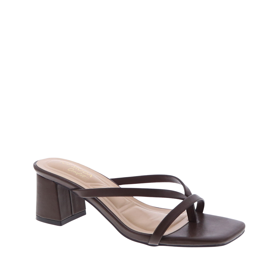 Strappy Flip-Flop Block Dress Sandal (BROWN)
