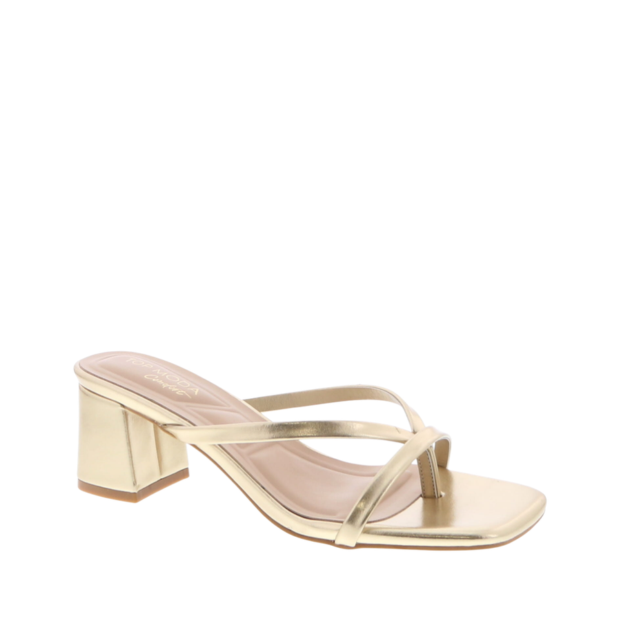 Strappy Flip-Flop Block Dress Sandal (GOLD)