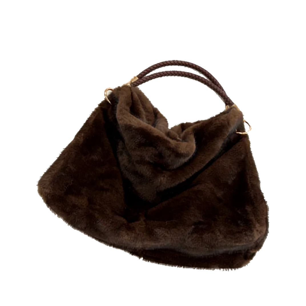 Faux Fur Shoulder Tote Bag (COFFEE)