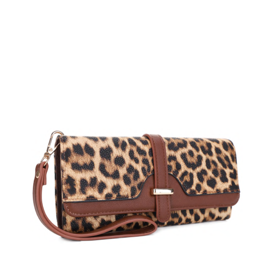 Leopard Print Multi-Way Wristlet/Crossbody (LEOPARD/BROWN)