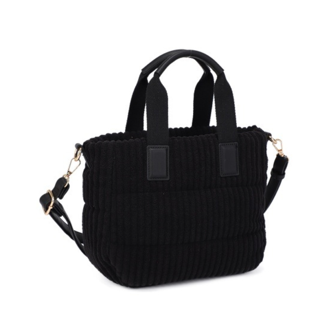 Corduroy Ribbed Mini Tote Bag (BLACK)