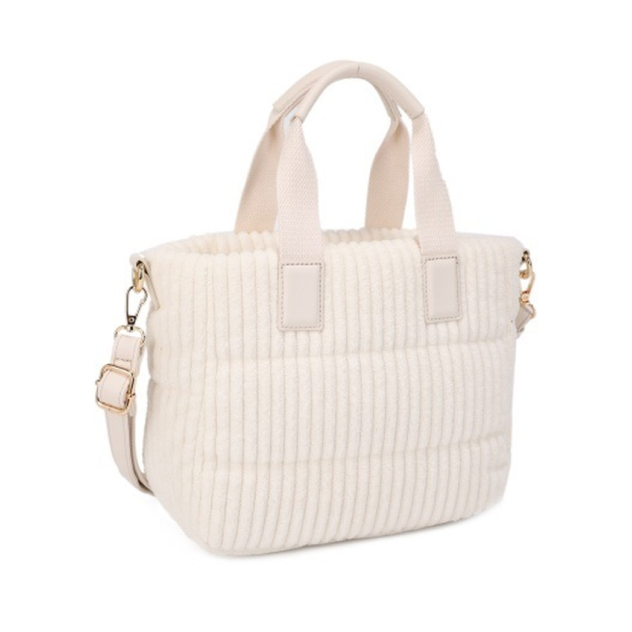 Corduroy Ribbed Mini Tote Bag (WHITE)