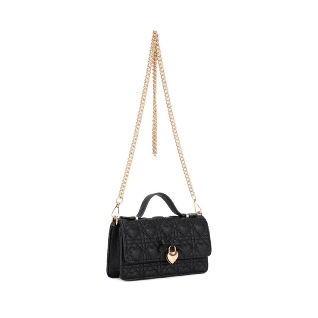 Quilted Heart Chain Crossbody (BLACK)