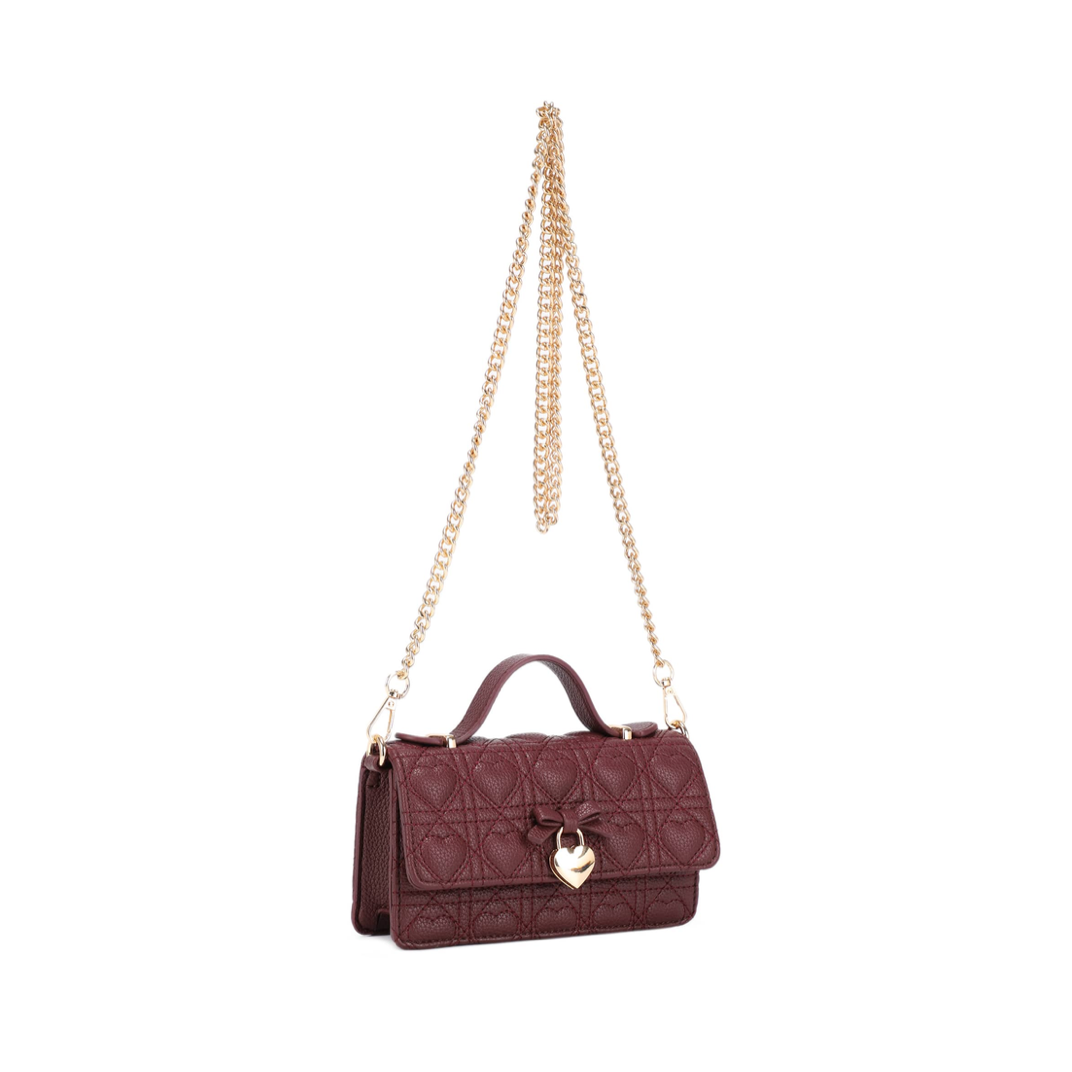 Quilted Heart Chain Crossbody (WINE)