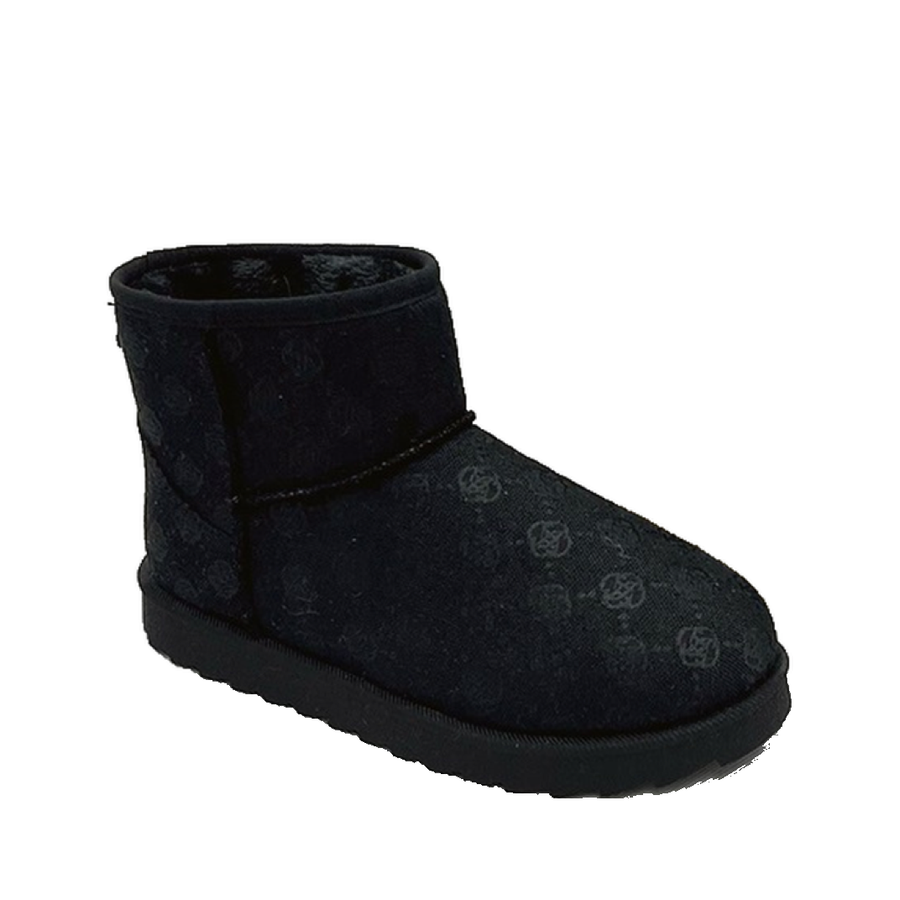 Flower Pattern Pull-On Snow Boot (BLACK)