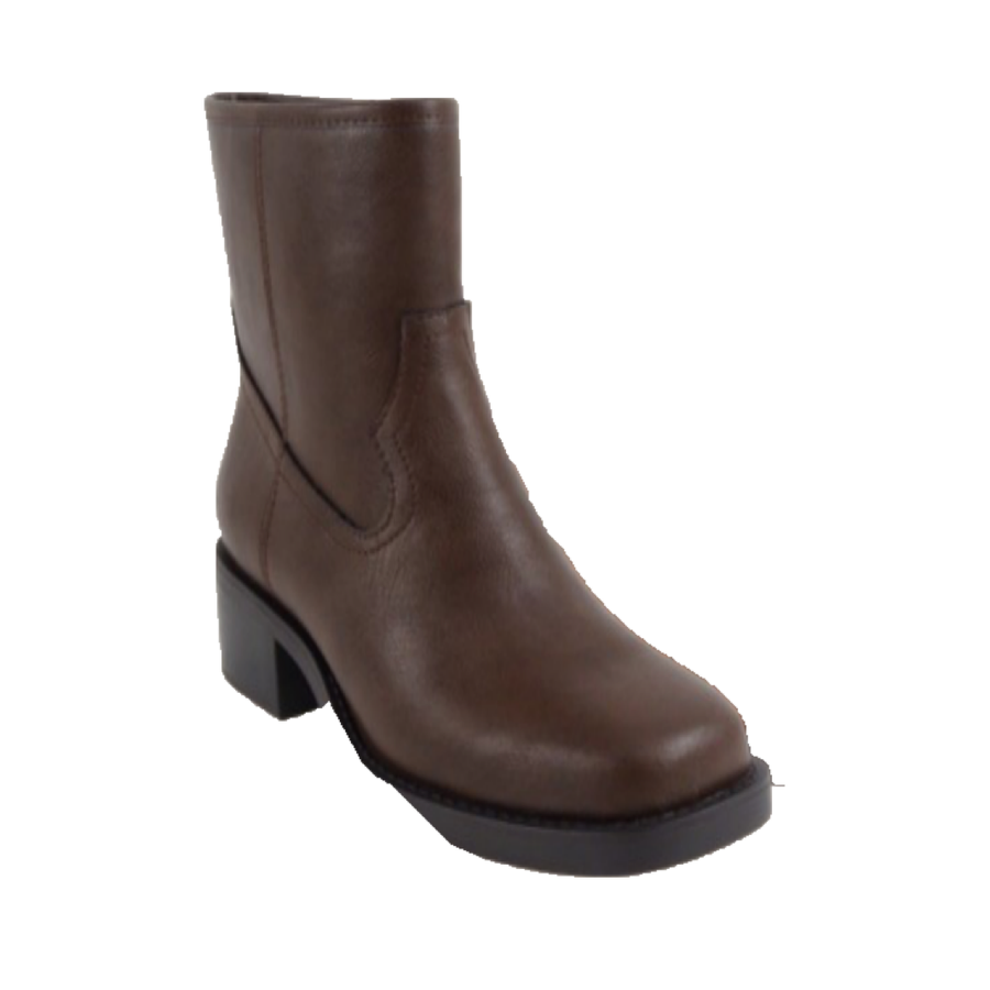 Square Toe Block Heel Bootie (BROWN)