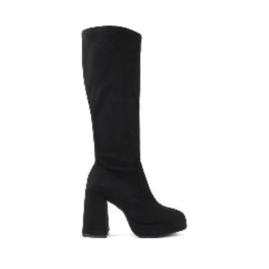 Suede Platform Knee High Dress Boot (BLACK)