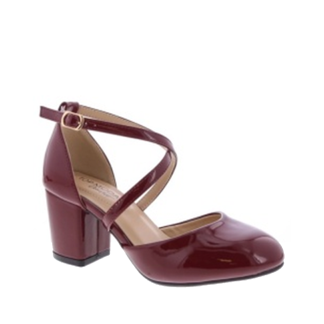 Cross Strap Low Heel Pump (CHERRY)