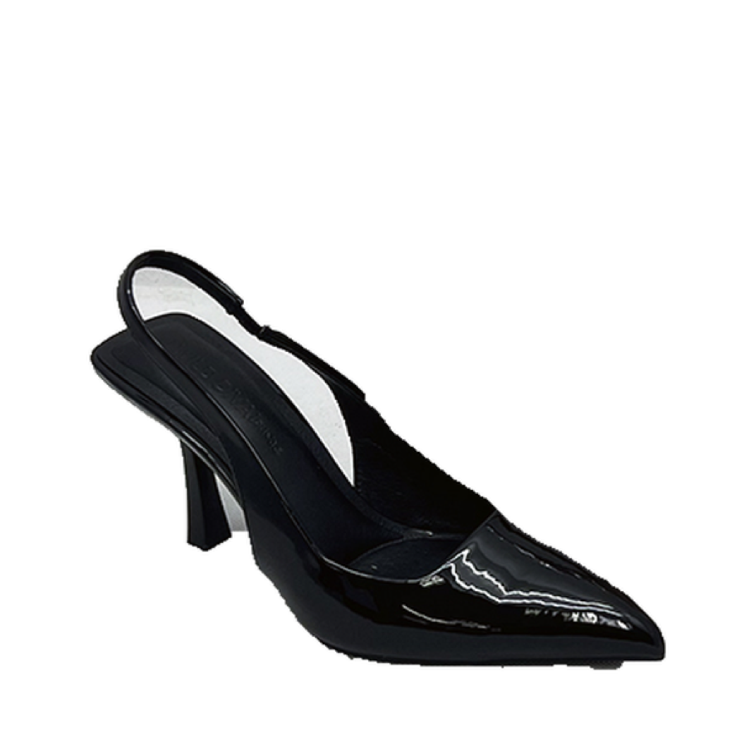 Patent Slingback Flared Heel Pump (BLACK)