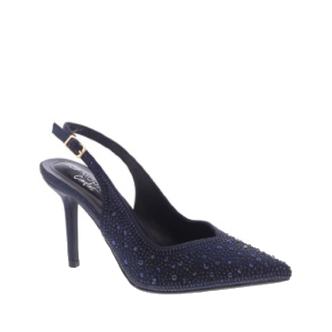 Rhinestone Pointed Sling-Back Pump (NAVY)