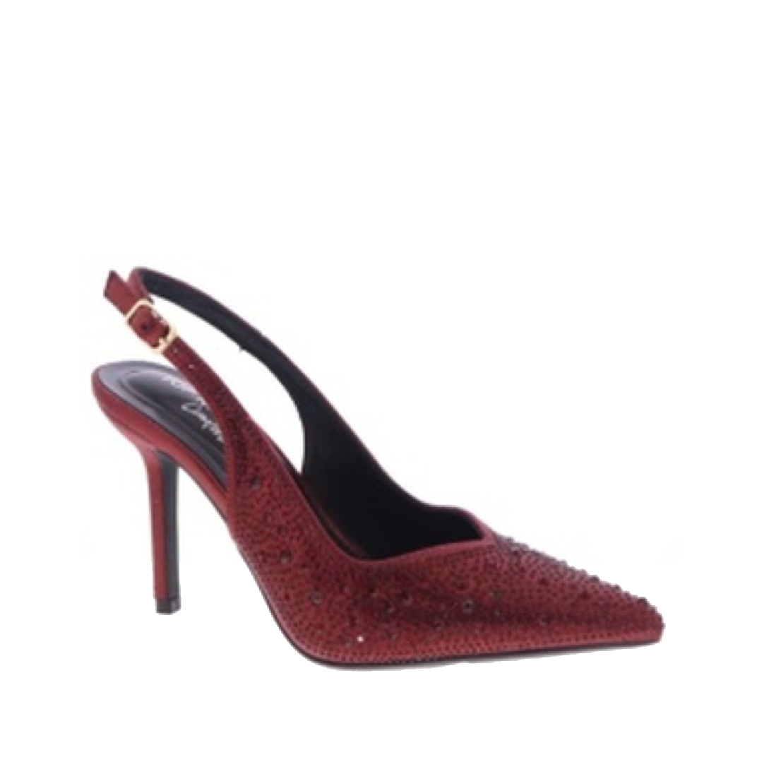 Rhinestone Pointed Sling-Back Pump (WINE)