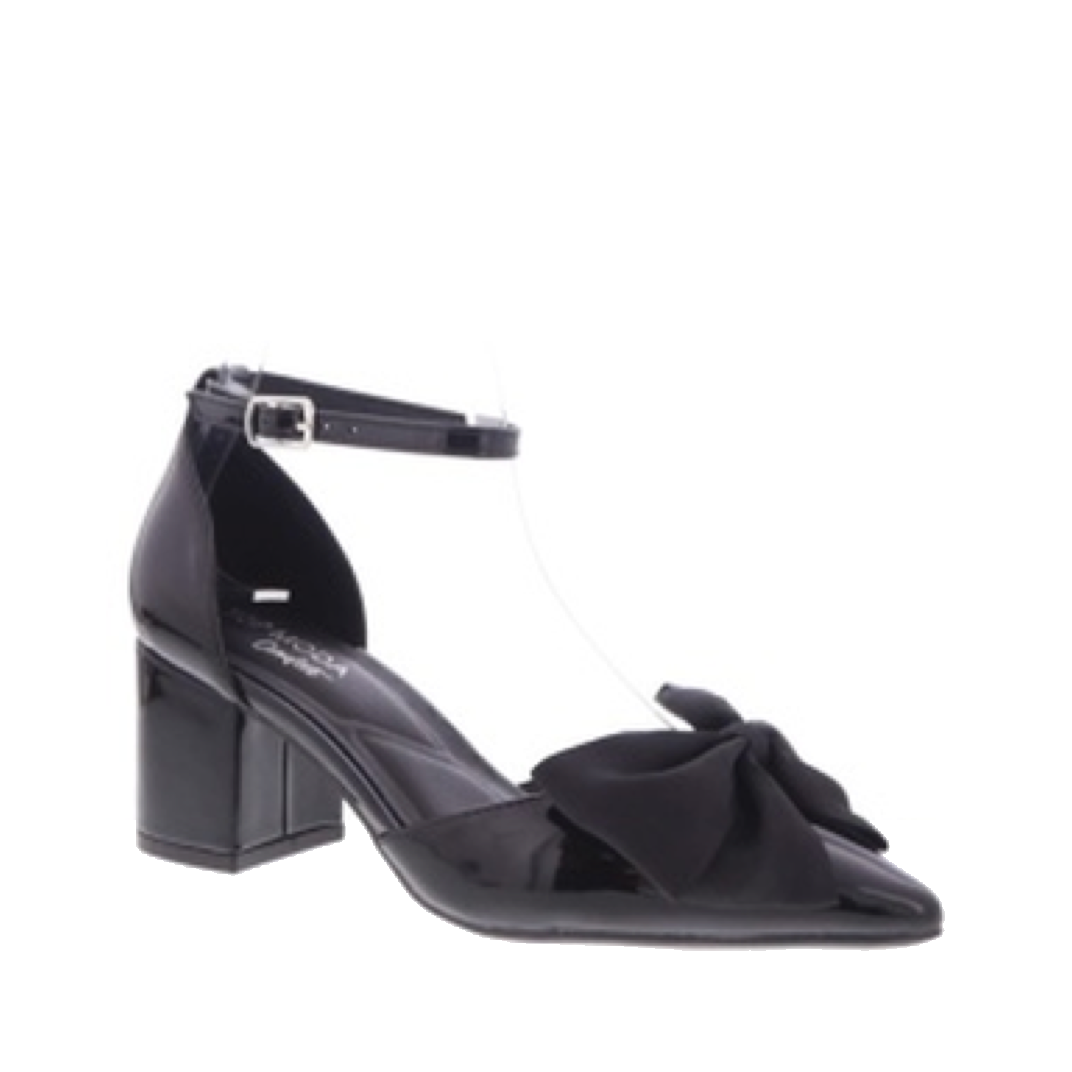 Elegant Bow Low Block Heel Pump (BLACK)