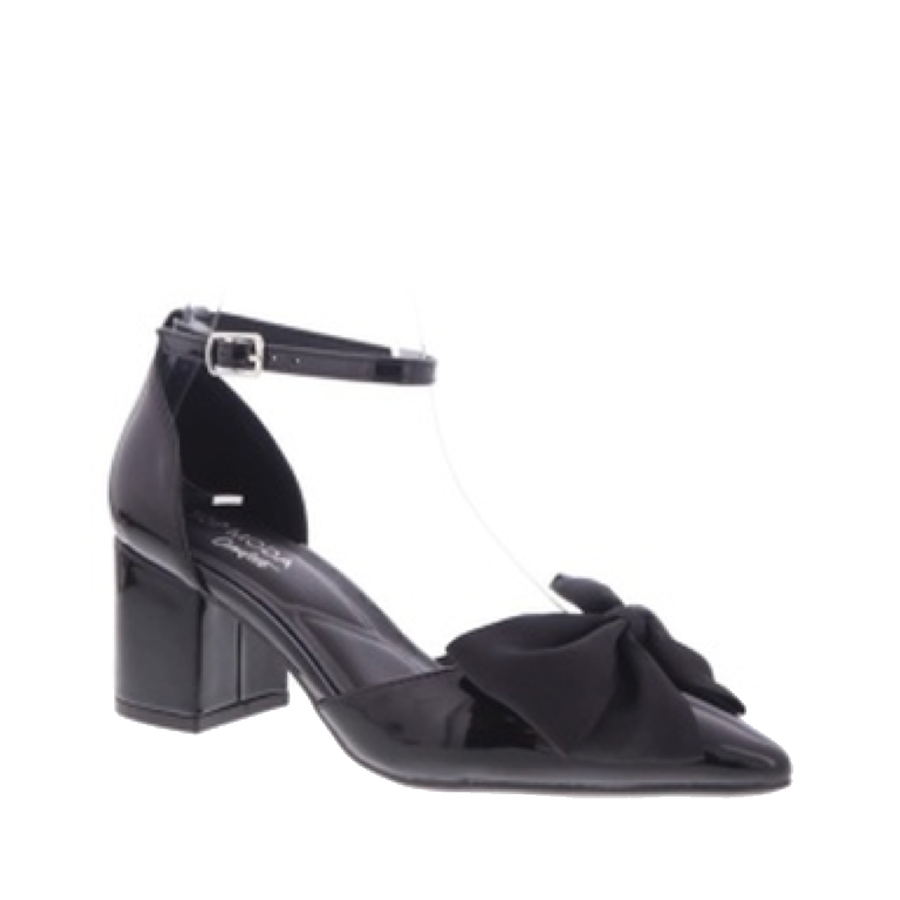Elegant Bow Low Block Heel Pump (BLACK)