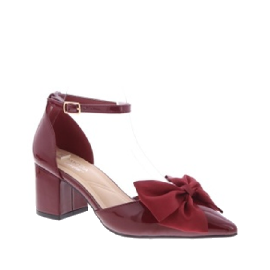 Elegant Bow Low Block Heel Pump (CHERRY)
