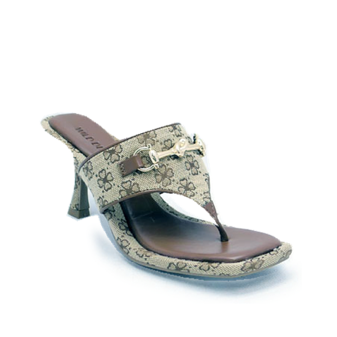 Flower Knotted Buckle T-Strap Kitten Heel (BROWN)