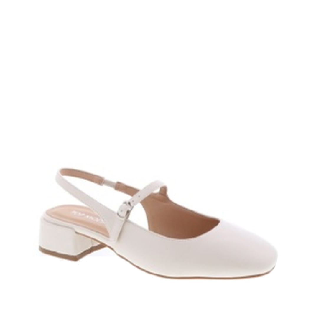 Buckled Mary Jane Low Heel Dress Shoe (IVORY)