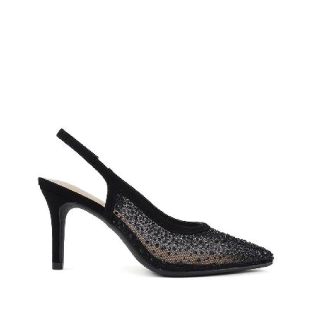 Rhinestone Mesh Slingback Dress Pump (BLACK)