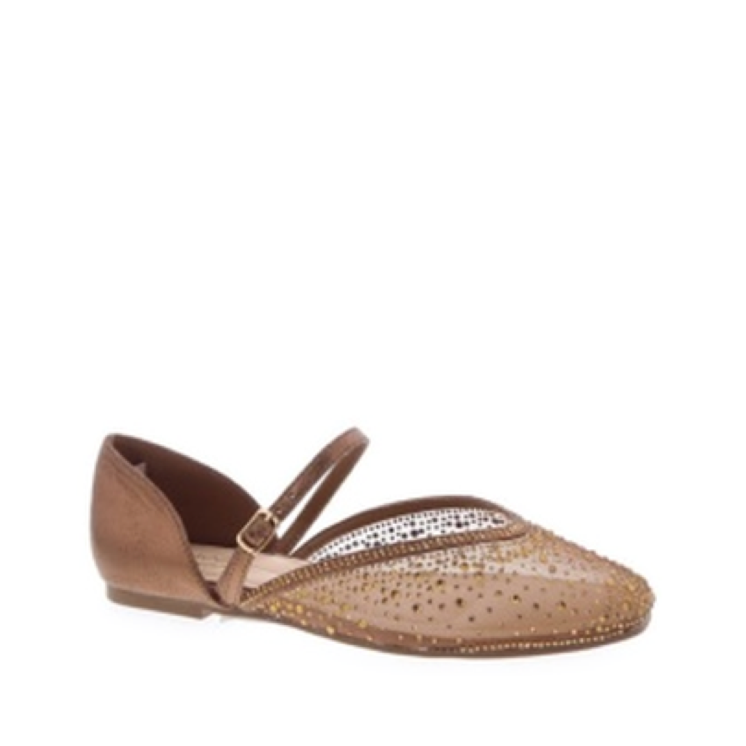 Slim Strap Rhinestone Mesh Dress Flat (BRONZE GLITTER)