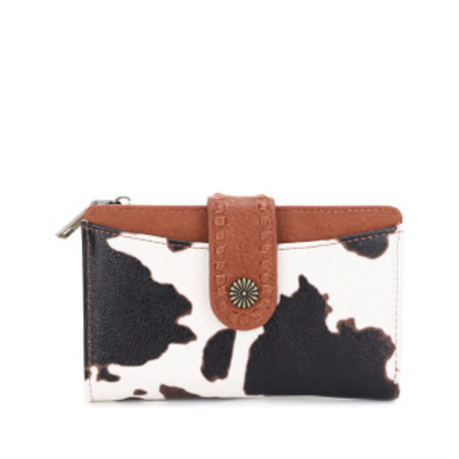 Cow Print Medallion Strap Wallet (BROWN)