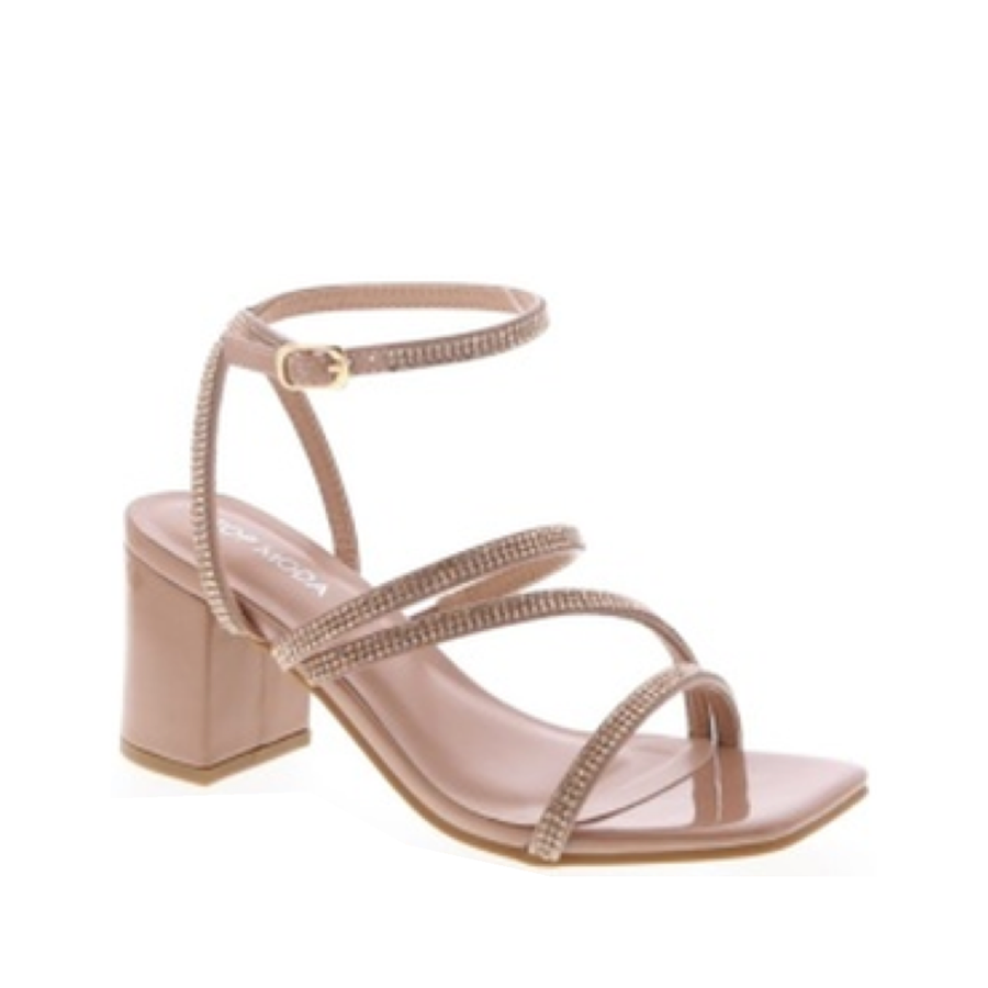 Rhinestone 3Strap Dressy Sandal (BLUSH)