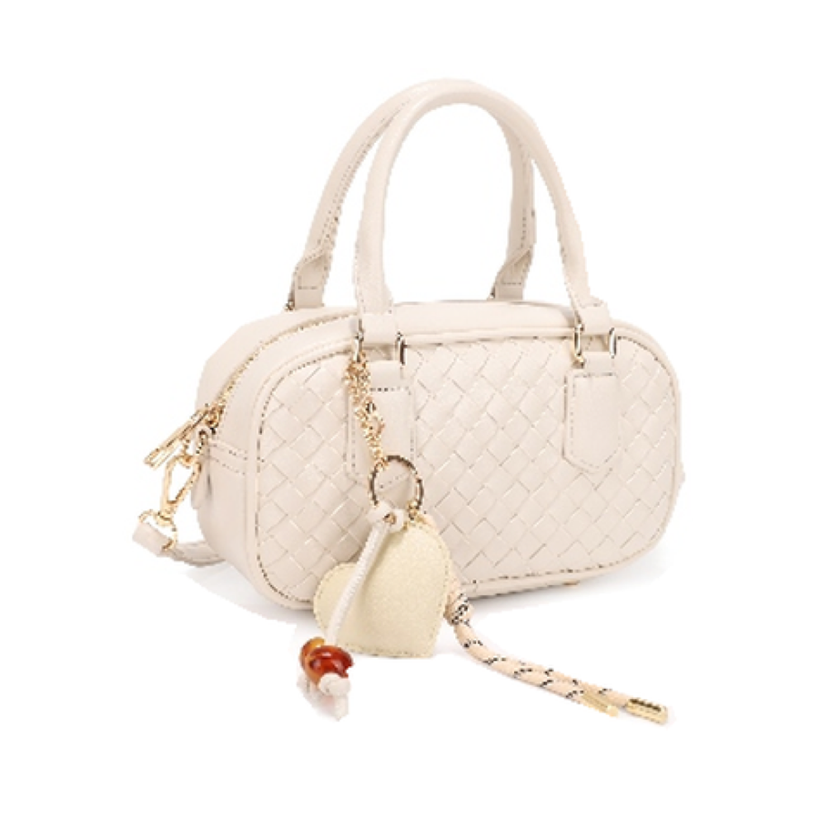 Oval Woven Texture Mini Crossbody Bag (WHITE)