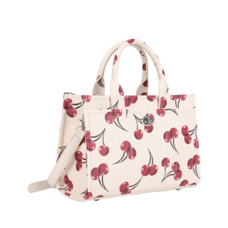 Cherry Pattern Tote Bag (BEIGE)