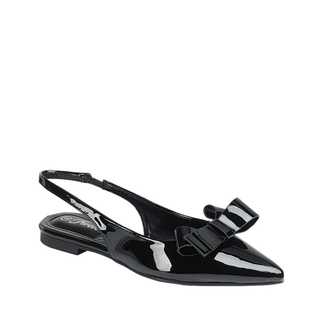 Sleek Bow Slingback Pointed Flat (BLACK)