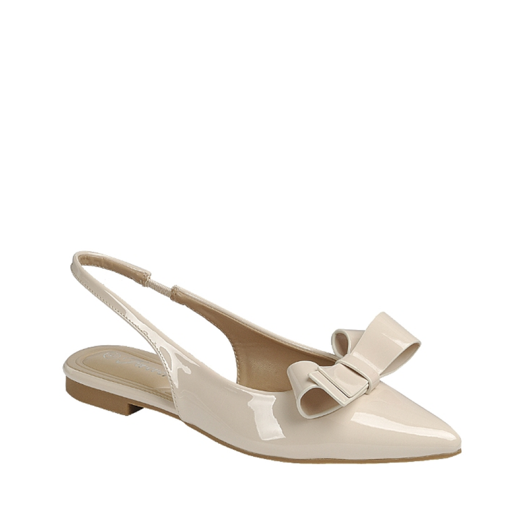 Sleek Bow Slingback Pointed Flat (NUDE)