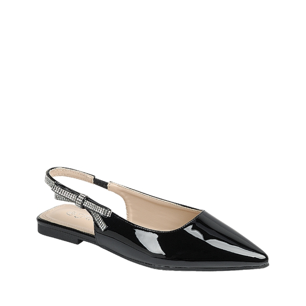 Rhinestone Side Bow Slingback Flat (BLACK)