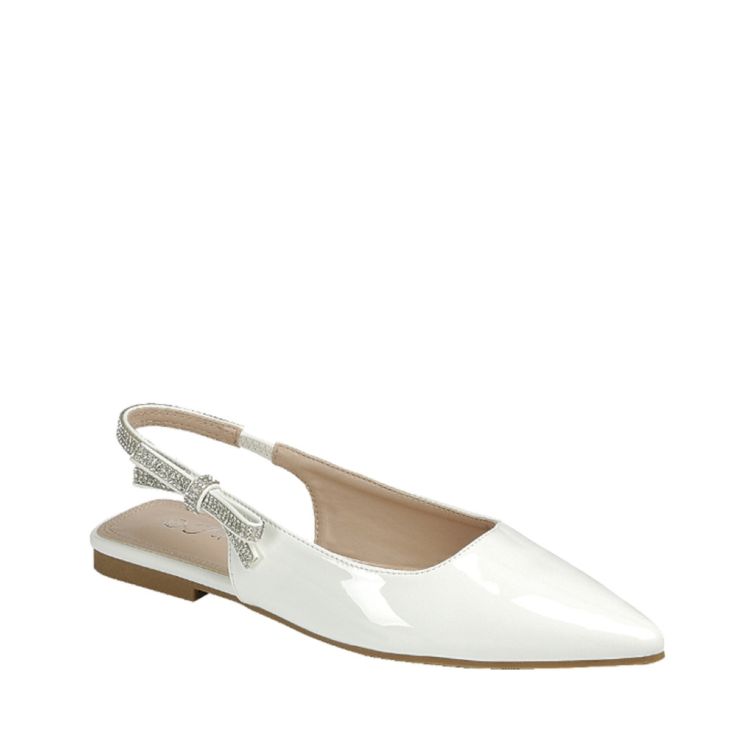 Rhinestone Side Bow Slingback Flat (WHITE)