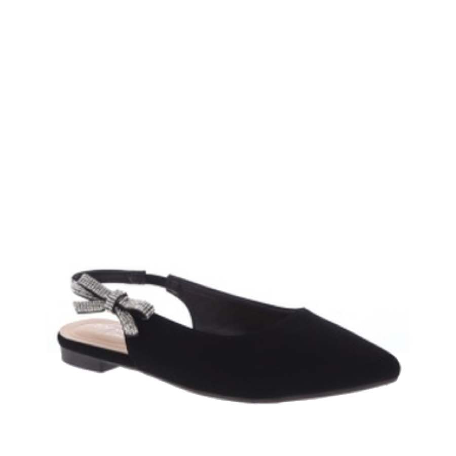 Rhinestone Side Bow Slingback Flat (BLACK)