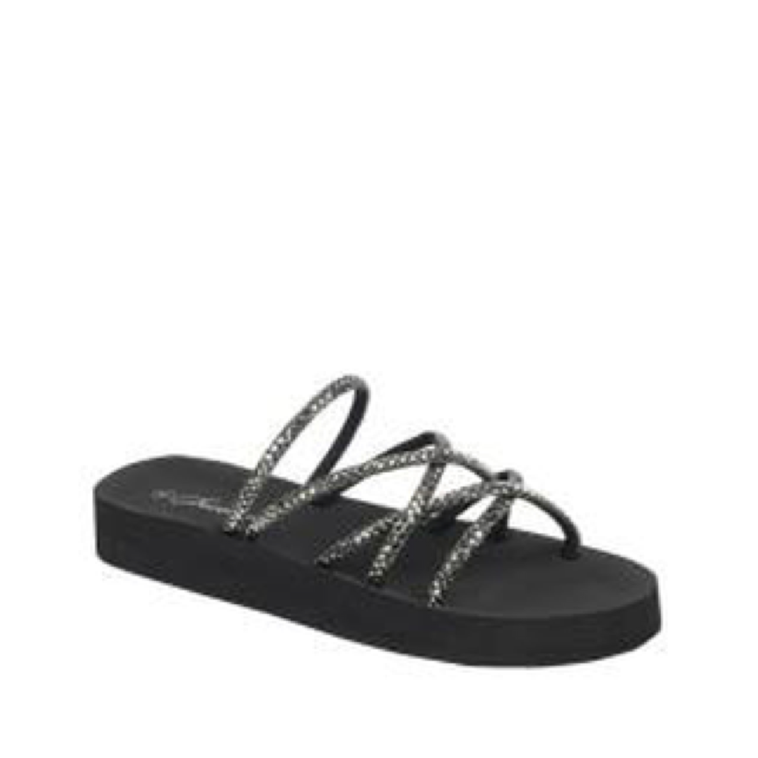 Rhinestone Strappy Foam Platform Slide (BLACK)
