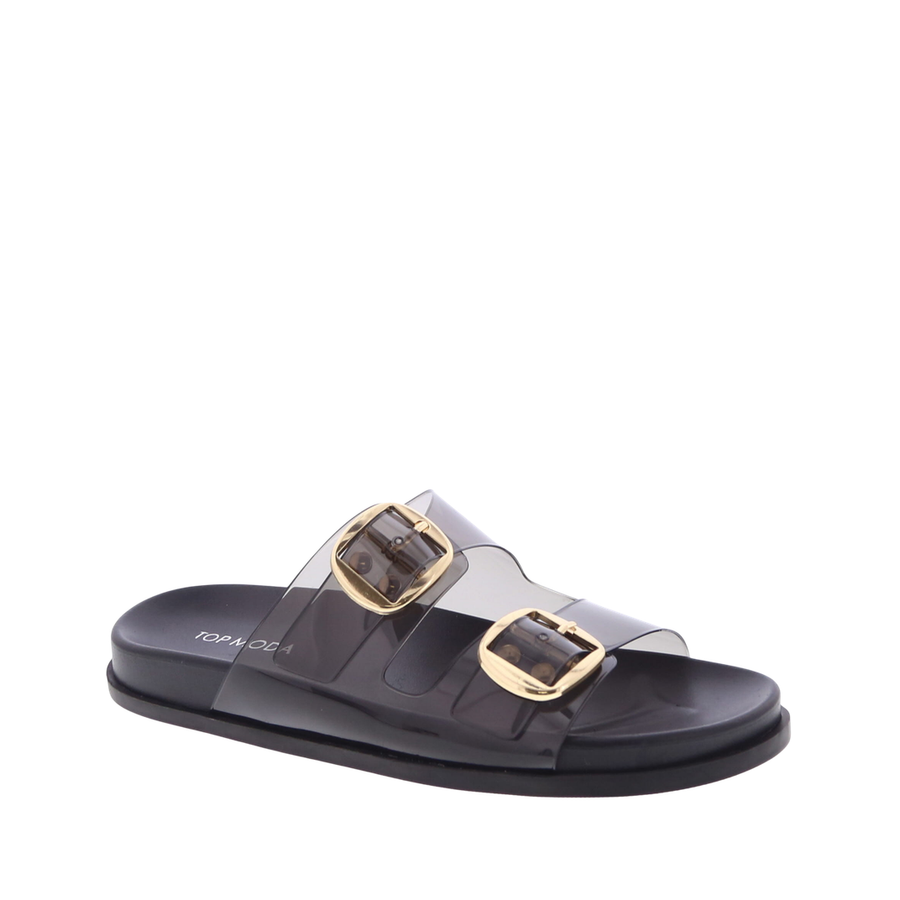 2Buckle Clear Straps Slip-On Sandal (BLACK)