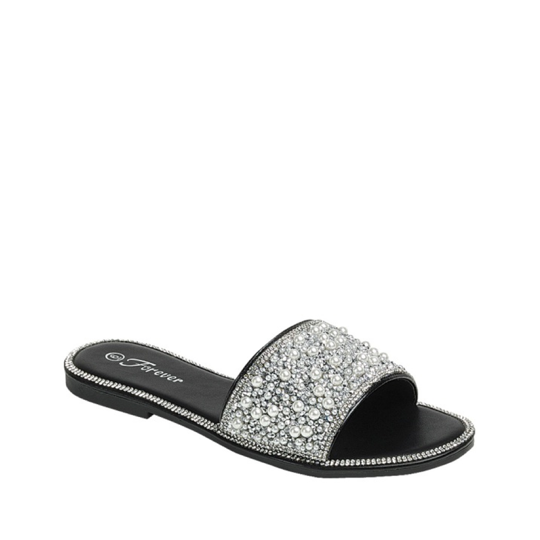 Pearled Rhinestone Lined Slide (BLACK)