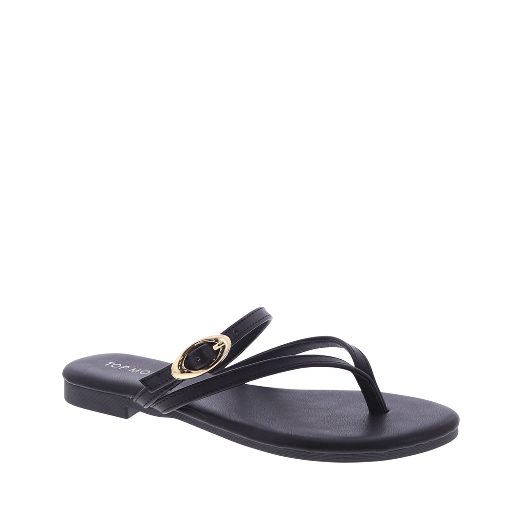 Slim Strap Buckled Flip-Flop Sandal (BLACK)