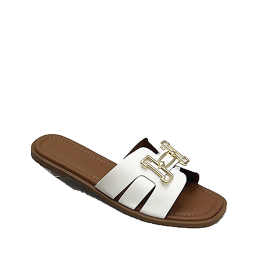 H-buckle Cut Out Slip-On Sandal (WHITE)