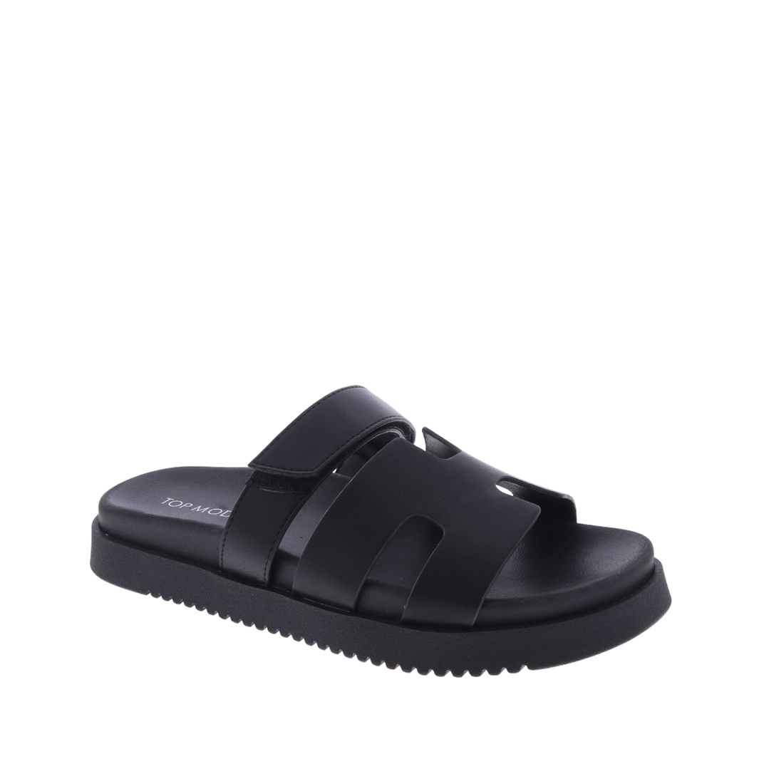 H-Strap Velcro Slip-On Sandal (BLACK)
