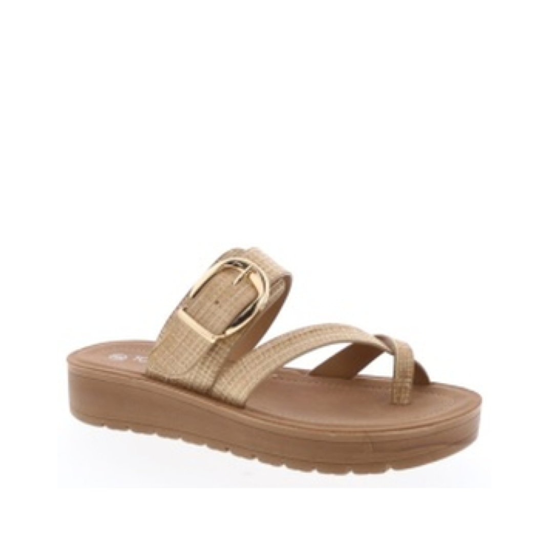X-Strap Buckle Slip-On Sandal (BEIGE RAFFIA)