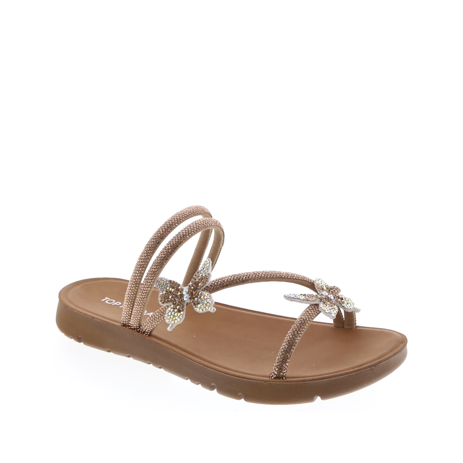 Rhinestone Butterfly Cross Strap Sandal (ROSE GOLD)