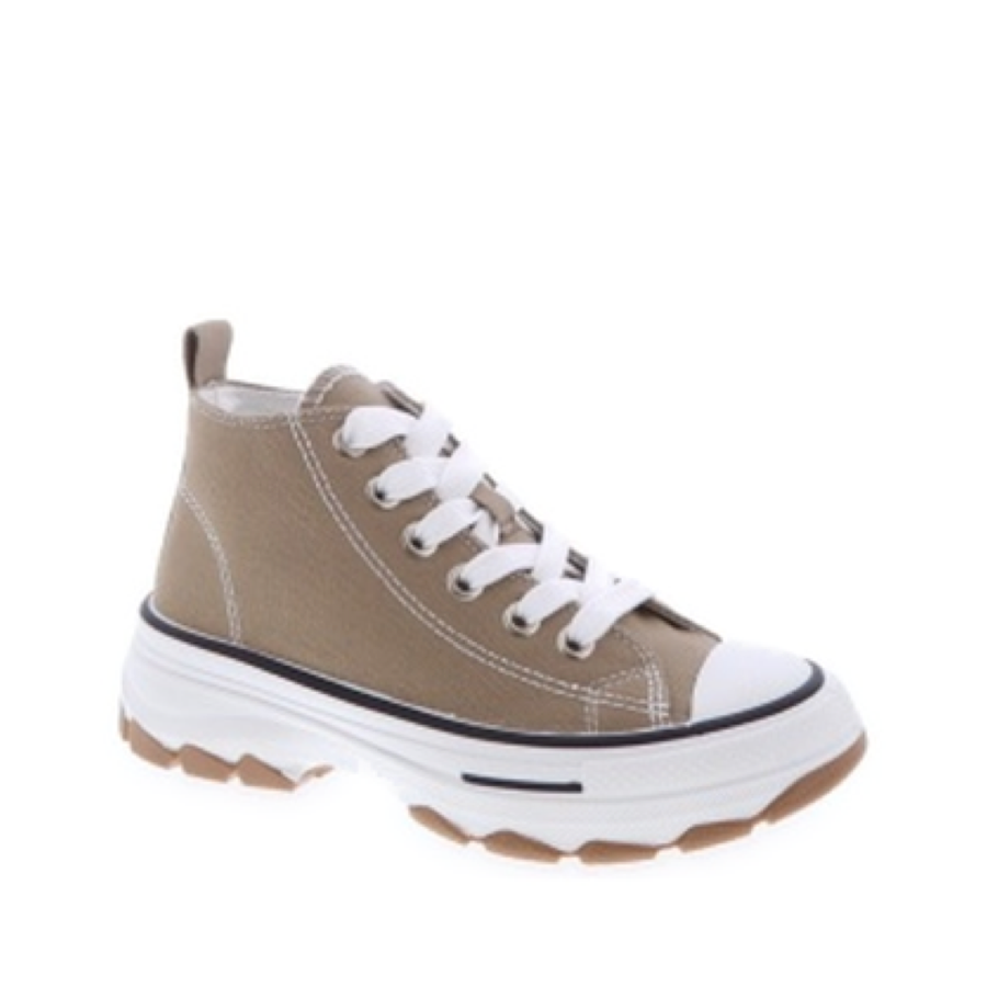 Canvas Lace Up Kids Sporty Sneaker (TAUPE)