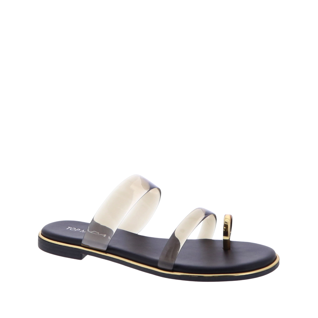 Metallic Toe Ring Clear Slip-On Sandal (BLACK)