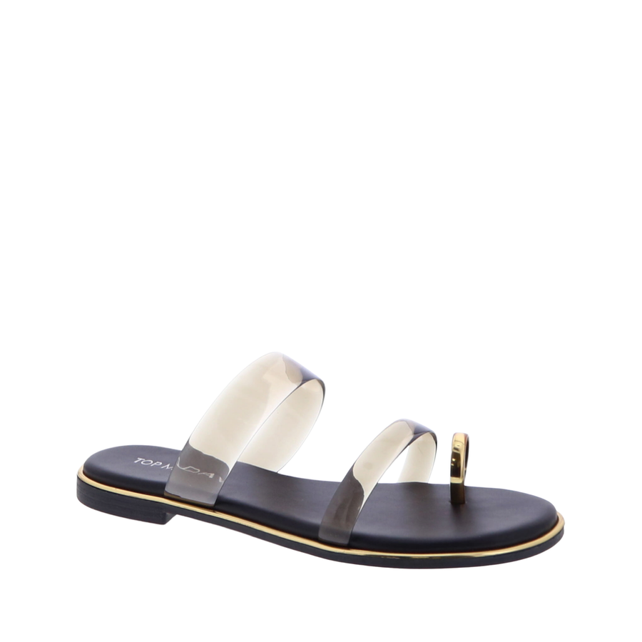 Metallic Toe Ring Clear Slip-On Sandal (BLACK)