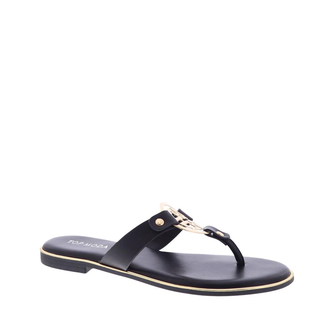 Medallion T-Strap Sandal (BLACK)