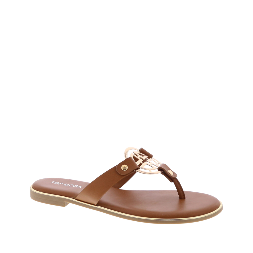 Medallion T-Strap Sandal (TAN)