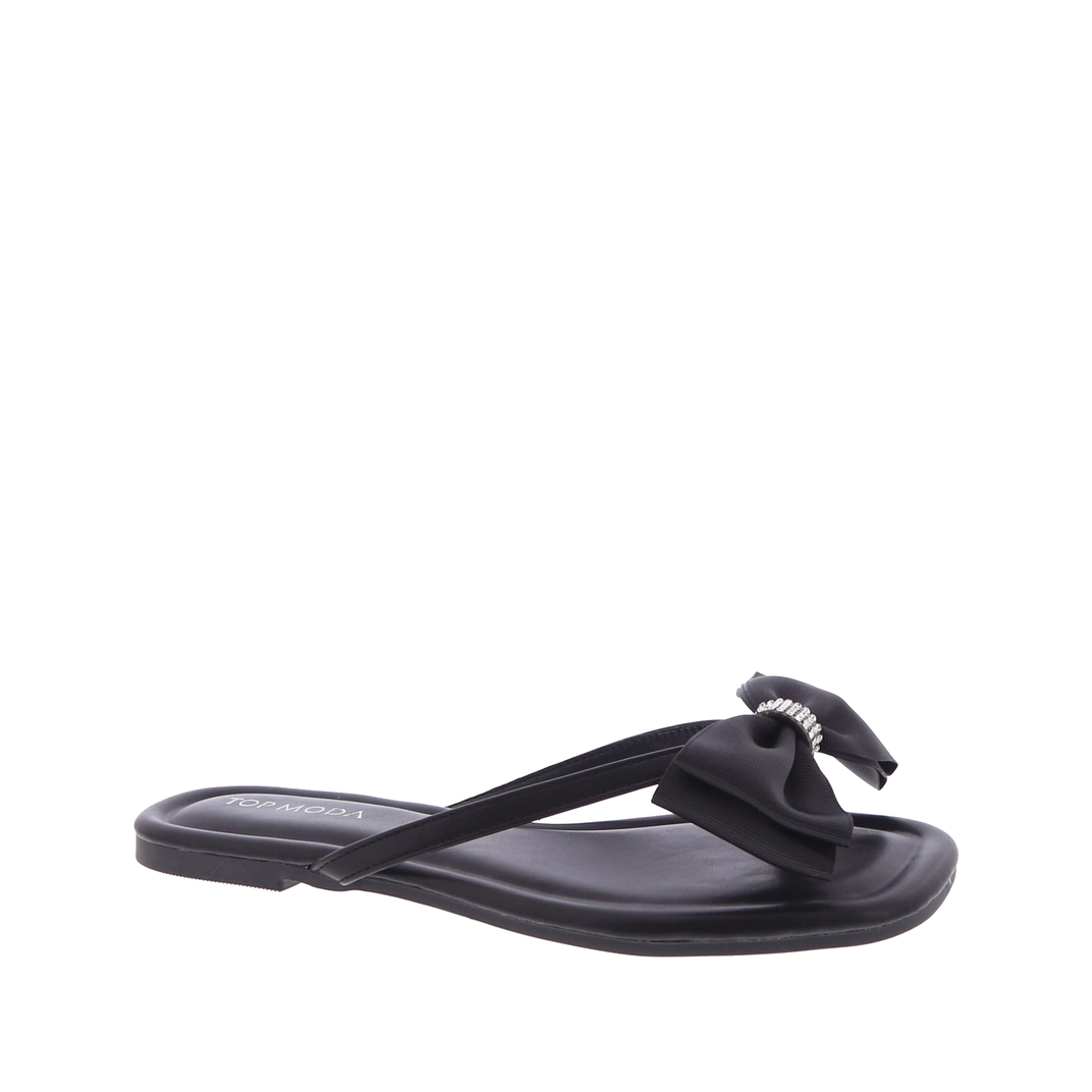 Rhinestone Bow Flip Flop Sandal (BLACK)
