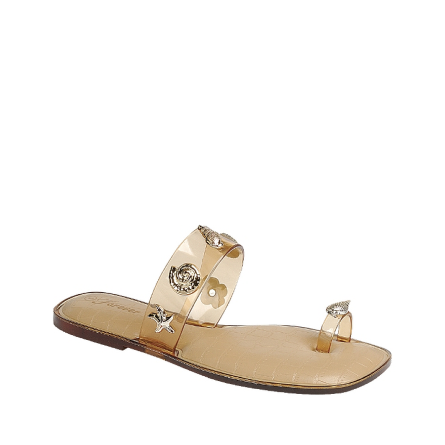 Clear Seashell Straps Toe Ring Sandal (TAN)