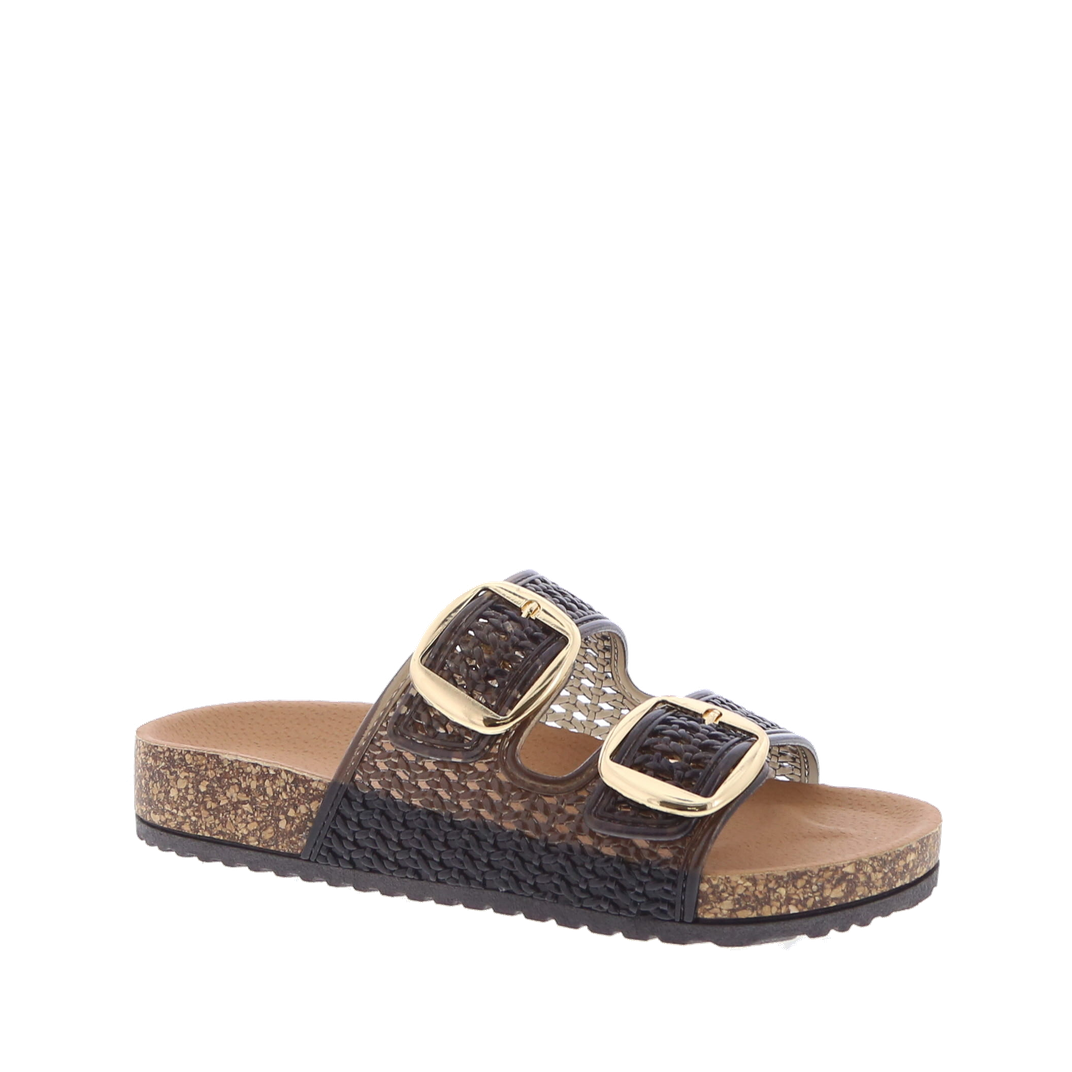 2Buckle Woven Jelly Slip-On Sandal (BLACK)