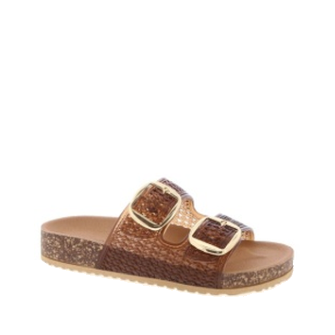 2Buckle Woven Jelly Slip-On Sandal (BROWN)