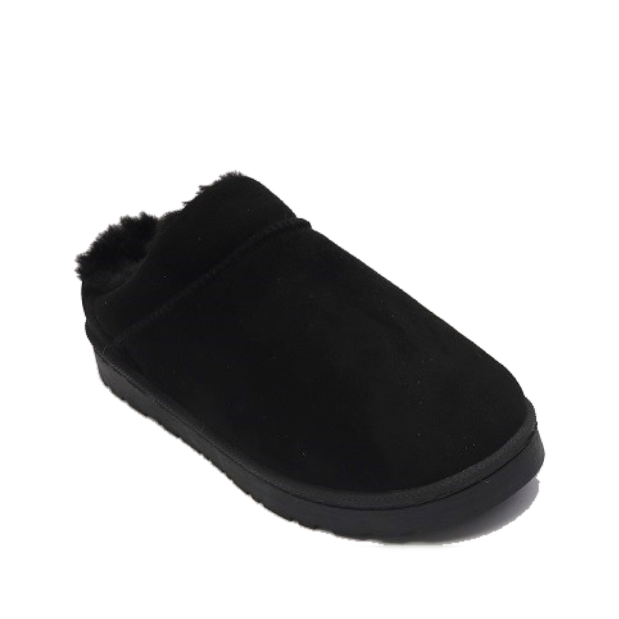 Faux Fur Slip-On Ankle Slipper (BLACK)
