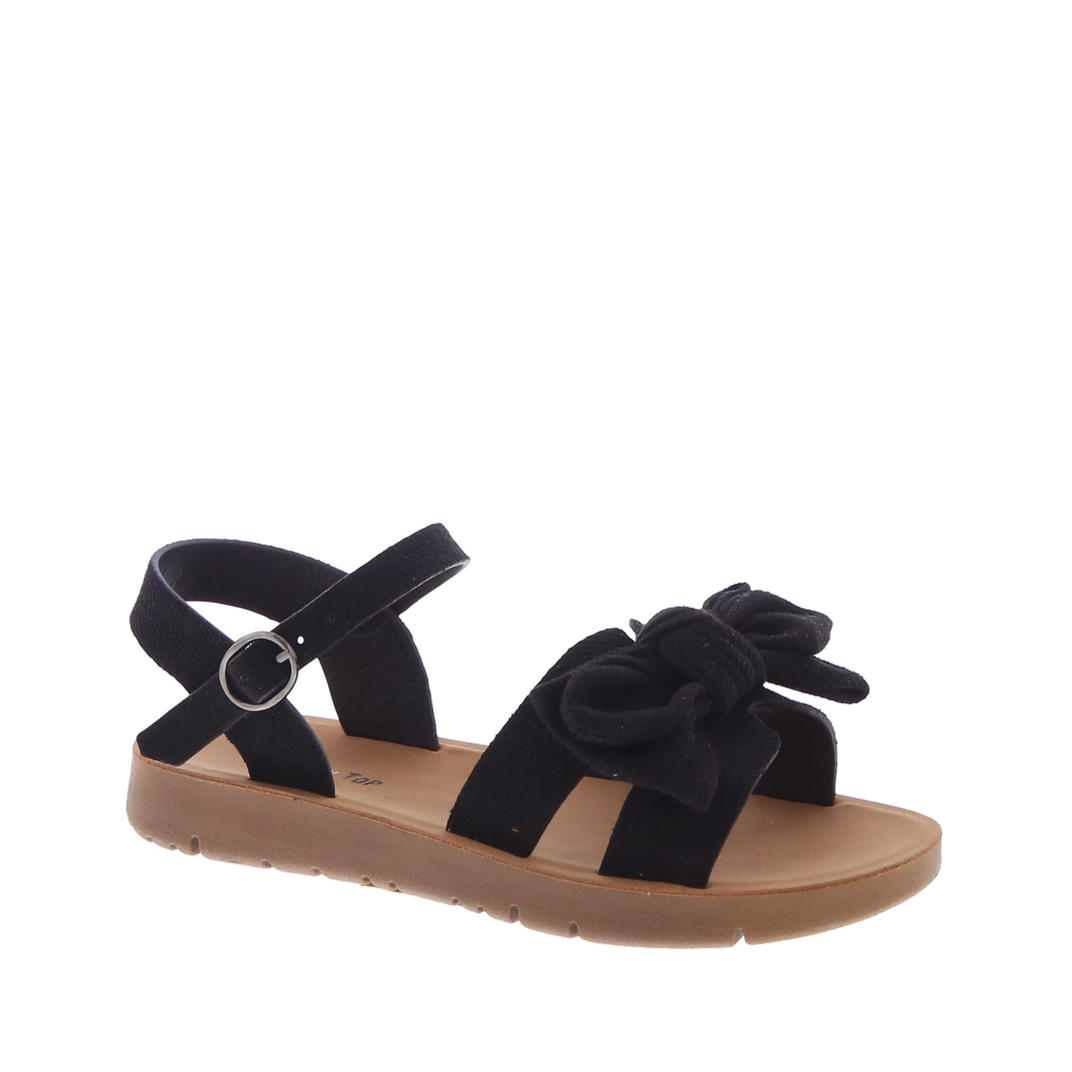 Bow Cut Out Platform Kids Sandal (BLACK DENIM)